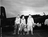 Aircrew with Handley Page Halifax B.III aircraft MZ807 BM:C of No. 433 (Porcupine) Squadron, R.C.A.F. [graphic material] : returning from a raid on Le Mans, France. Skipton-on-Swale, England, 23 May 1944 May 23, 1944