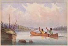 Indian Family Travilling By Canoe, Canada East / Famille indienne voyageant en canot, au Canada-Est ca. 1860