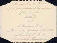 [Invitation to the marriage of Kittie G. VanDusen and L. Davidson Perry, on Wednesday, Jan. 13, 1892] [ca 1891-1892].
