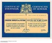 Certificat d'honneur/Certificate of Honour : fifth victory loan drive October-November 1943