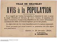 Ville de Chatelet, Avis à la Population, 18 Décembre 1918 1918
