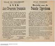 Ville de Tirlemont, Avis aux Évacués Français / Stad Thienen, Bericht Aan De Fransche Vitgewekenen 1914-1918