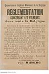 Règlementation Concernant les Volailles Dans Toute la Belgique, Governement Impérial Allemand de la Belgique 1914-1918