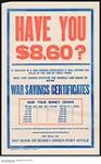 Have You $8.60? War Savings Certificates 1914-1918