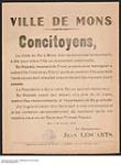 Ville de Mons, Concitoyens, Mons, 28 Novembre 1918 1918