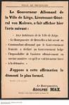 Ville de Bruxelles, Le Gouverneur Allemand de la Ville de Liège..., 30 Août 1914 1914