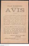 Ville D'Andennes, Avis, 30 Octobre 1914 1914