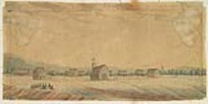 Vue d'un village Mohawk (peut-être au bord du rivière Grand) vers 1805.