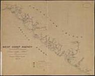Map of reserves (First Nations) administered by the West Coast Agency, dated 1916. 