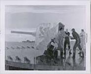 [Photograph of painting by Harold Beament portraying ship's gun crew] n.d.