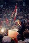 Pierre Trudeau giving speech at "NO" referendum (flag in background) 1980 - 1984