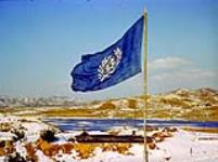 United Nations Flag Flies Over the Imjin River, Korea ca. 1943-1965.