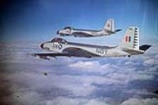 Two Royal Canadian Navy McDonnell F2h-3 Banshee fighter jets in flight [ca. 1955-1962]