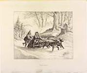 YOUNG CANADA [graphic material] Two dogs pulling sleigh with logs, with young people on sleigh. / James Weston 1872