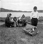 [Children sitting outdoors near the shore] [between 1956-1960]