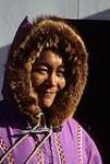 Inuit woman wearing fur lined hood, Arviat [Alice Mikiyugiak] 1979.