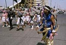 Pirates Ahoy! band, T-Shirt Alleyne on right, Caripeg Carnival Parade 12 août 1989