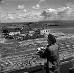 Audrey James looking at the harbour and paper mill in [Port Arthur], Ontario August 4, 1954.