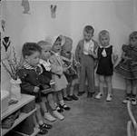 Children attending sunday school at the Evangelical Mennonite Brethren Church, Steinbach, Manitoba June 1, 1956.