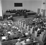 People attending the Evangelical Mennonite Brethren Church, Steinbach, Manitoba June 1, 1956.