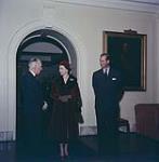 Queen Elizabeth II and Prince Philip being welcomed to Rideau Hall by Governor General Vincent Massey, October 12, 1957 12 octobre 1957.