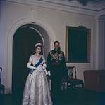 H.M. Queen Elizabeth II and H.R.H. Prince Philip, the Duke of Edinburgh posing at Rideau Hall prior to the opening of Parliament ceremonies at the Centre Block, Parliament Buildings. Ottawa, Ont. October 14, 1957.