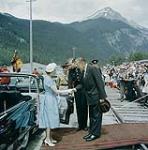 Her Majesty Queen Elizabeth being welcomed by Justice Minister Davie Fulton at Field, B.C.  juillet 1959