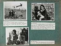 Album page twenty-one with photographs of an Inuit woman and her children drying caribou meat, demonstrating how to use an ulu (a round knife), and kissing her baby while her two little boys watch in Chesterfield Inlet (Igluligaarjuk), Nunavut 1948.