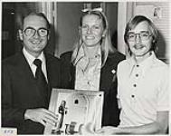 Jack Winter (right), CKFH with Colleen Peterson and an unidentified man [between 1975-1980].