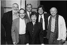 L to R: Frank Galati (Director of the musical Ragtime), Stephen Flaherty (Composer of the musical Ragtime), Paul Alofs (President, BMG Music Canada), Lynn Ahrens (Lyricist for the musical Ragtime), Garth H. Drabinsky (Executive Producer of the musical Ragtime, Chairman & CEO, Livent Inc.), and Terrance McNally (Playwright for the musical Ragtime) [between 1996-1997].