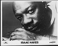 Press portrait of Isaac Hayes resting his face in his hands [ca. 1977].