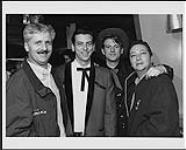 Portrait of (L to R): Terry Carson (BMG), Smilin' Jay McDowell (BR5-49), Chuck Mead (BR5-49), Sonny Baker (The Bopcats) [between 1980-1990]