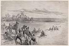 [Blackfoot under Crowfoot crossing the Bow River, September 10, 1881]. Original title: The Blackfoot Indians under Crowfoot crossing the Bow River, September 10, 1881 10 September 1881
