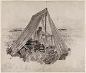 Charles Austin, correspondent for the "Times", under a Mosquito Tent in his Wigwam 1881
