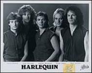 Press portrait of Harlequin: (l to r) David Budzak, Glen Willows, George Belanger, Ralph James, Gary Golden [between 1975-1986].