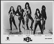 Press portrait of Keel. Left to right: Marc Ferrari, Bryan Jay, Ron Keel, Kenny Chaisson, Dwain Miller. Gold Mountain / MCA Records [ca 1987]