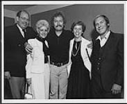 Gordon Lightfoot at Roy Thomson Hall September 18. Left to right: Jeremy Brown (CKFM), Ann Williams (Jeremy's guest), Gordon and Patricia and Jules Shephard (CKFM winners) [between 1978-1985].