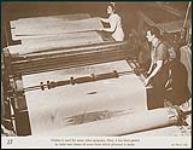 Two workers making plywood in a factory, from the National Film Board publication "Logging in Canada" n.d.