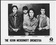 Press portrait of The Kevin McDermott Orchestra. Left to right: Steph Greer, Jim McDermott, Kevin McDermott, Marco Rossi. Island Records [between 1988-1993]