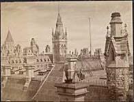 Centre Block tower from roof of West Block, Parliament Buildings ca. 1875