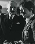 Nancy Greene chatting with Governor General Roland Michener at a reception in Government House, Ottawa 27 February 1968