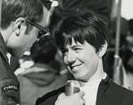 Nancy Greene being interviewed at the 1968 Winter Olympic Games February 1968