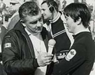 Nancy Greene being interviewed by Ted Reynolds at the 1968 Winter Olympic Games February 1968