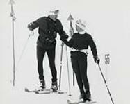 Nancy Greene talking with her instructor before downhill run at the 1968 Winter Olympics February 1968