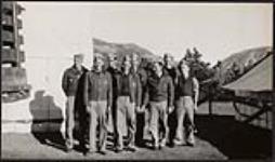 Part of the enrolment at Nation Forestry Program (NFP) Unit No. 26 displaying their uniforms, Waterton National Park July 1939.