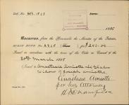 AMIOTTE (née GLADU) , Anastasie (Widow of Joseph Amiotte) - Scrip number 2365 - Amount 240.00$ 20 November 1885