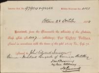 Receipt - Isaacson, John Edward - Gunner - Montreal Brigade Garrison Artillery - Scrip number 107 [between 1885-1913]
