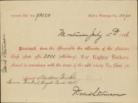 Receipt - Nickle, Andrew - Gunner - Montreal Brigade Garrison Artillery - Scrip number 2801 [between 1885-1913]