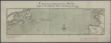 Carte de la route de La Mutine, fregate du roi, allant de Brest à Louisbourg, année 1750. [document cartographique] 1750 (1939).