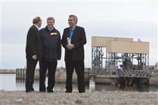 [Prime Minister Stephen Harper is joined by Bernard Généreux and Allen Cormier, Préfet du Haute-Gaspésie, as he tours the shipbuilding yards of Meridien Maritime Réparation] 14 October 2010
